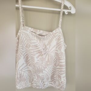 LOFT Beige & White Leaf-Print Tank Top